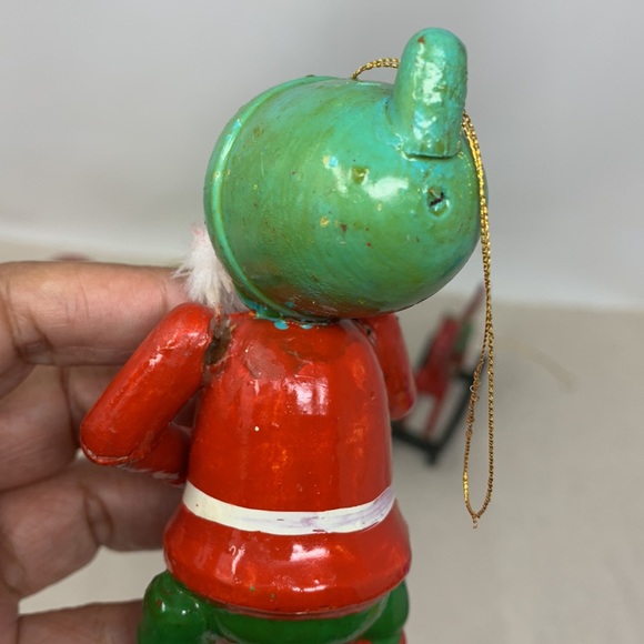 5 pc VINTAGE Christmas tree ornaments: Santa, rocking horse, and 3 round balls - Picture 17 of 17